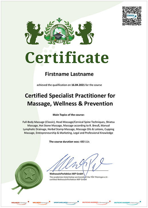 Gedrucktes PWA Zertifikat